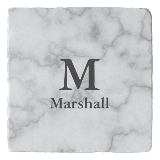 Elegant Faux White Marble with Name & Monogram Trivet | Zazzle.com