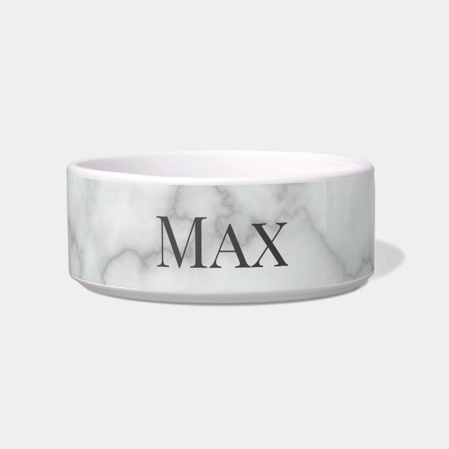 Elegant Faux White Marble with Pet Name Template Bowl (Front)