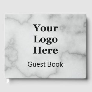 Elegant Faux White Marble Your Logo Here Guest Book
