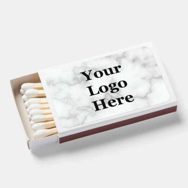 Elegant Faux White Marble Your Logo Here Matchboxes (Front Open)