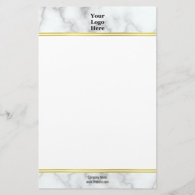 Elegant Faux White Marble Your Logo Here Stationery (Front)