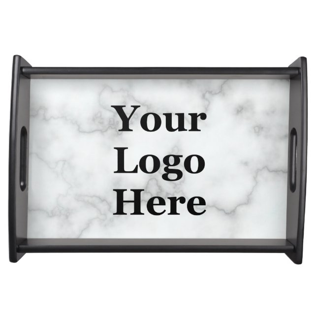 Elegant Faux White Marble Your Logo Here Template Serving Tray (Front)