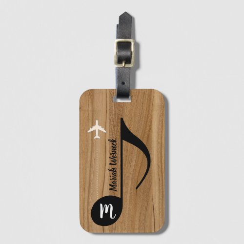 elegant faux wood bag tag with name of musician