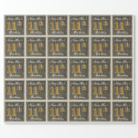 [ Thumbnail: Elegant, Faux Wood, Faux Gold 11th Birthday + Name Wrapping Paper ]