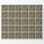 [ Thumbnail: Elegant, Faux Wood, Faux Gold 14th Birthday + Name Wrapping Paper ]