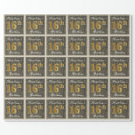 [ Thumbnail: Elegant, Faux Wood, Faux Gold 16th Birthday + Name Wrapping Paper ]