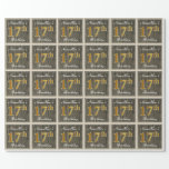 [ Thumbnail: Elegant, Faux Wood, Faux Gold 17th Birthday + Name Wrapping Paper ]