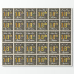 [ Thumbnail: Elegant, Faux Wood, Faux Gold 18th Birthday + Name Wrapping Paper ]