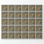 [ Thumbnail: Elegant, Faux Wood, Faux Gold 19th Birthday + Name Wrapping Paper ]