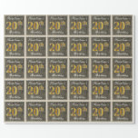 [ Thumbnail: Elegant, Faux Wood, Faux Gold 20th Birthday + Name Wrapping Paper ]
