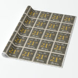 [ Thumbnail: Elegant, Faux Wood, Faux Gold 21st Birthday + Name Wrapping Paper ]
