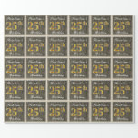 [ Thumbnail: Elegant, Faux Wood, Faux Gold 25th Birthday + Name Wrapping Paper ]