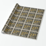 [ Thumbnail: Elegant, Faux Wood, Faux Gold 27th Birthday + Name Wrapping Paper ]
