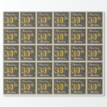 [ Thumbnail: Elegant, Faux Wood, Faux Gold 30th Birthday + Name Wrapping Paper ]