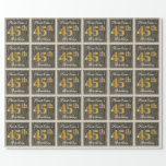 [ Thumbnail: Elegant, Faux Wood, Faux Gold 45th Birthday + Name Wrapping Paper ]