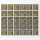 [ Thumbnail: Elegant, Faux Wood, Faux Gold 55th Birthday + Name Wrapping Paper ]