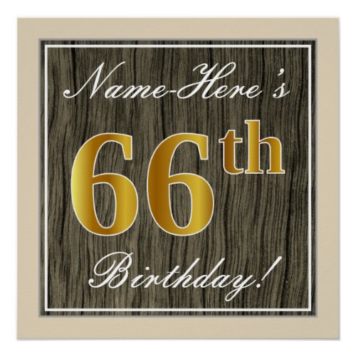 Elegant Faux Wood Faux Gold 66th Birthday  Name Poster