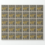 [ Thumbnail: Elegant, Faux Wood, Faux Gold 68th Birthday + Name Wrapping Paper ]