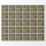 [ Thumbnail: Elegant, Faux Wood, Faux Gold 69th Birthday + Name Wrapping Paper ]