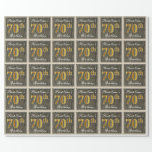 [ Thumbnail: Elegant, Faux Wood, Faux Gold 70th Birthday + Name Wrapping Paper ]