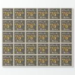 [ Thumbnail: Elegant, Faux Wood, Faux Gold 76th Birthday + Name Wrapping Paper ]