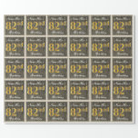 [ Thumbnail: Elegant, Faux Wood, Faux Gold 82nd Birthday + Name Wrapping Paper ]