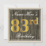 [ Thumbnail: Elegant, Faux Wood, Faux Gold 83rd Birthday + Name Invitation ]