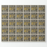 [ Thumbnail: Elegant, Faux Wood, Faux Gold 85th Birthday + Name Wrapping Paper ]