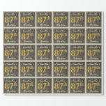 [ Thumbnail: Elegant, Faux Wood, Faux Gold 87th Birthday + Name Wrapping Paper ]