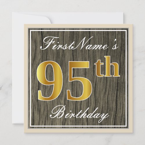 Elegant Faux Wood Faux Gold 95th Birthday  Name Invitation