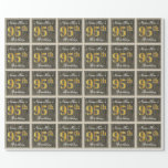 [ Thumbnail: Elegant, Faux Wood, Faux Gold 95th Birthday + Name Wrapping Paper ]