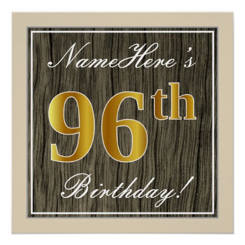 Elegant Faux Wood Faux Gold 96th Birthday  Name Poster