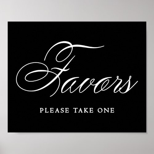 Elegant Favors White Script  Horizontal Table Poster