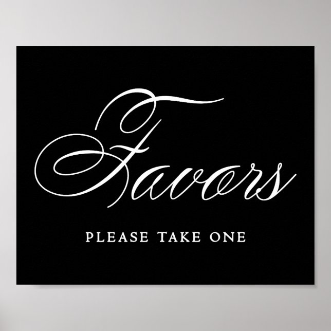 Elegant Favors White Script | Horizontal Table Poster (Front)