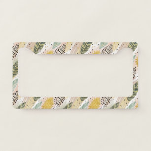 Elegant Feather & Abstract Brushstroke Seamless License Plate Frame