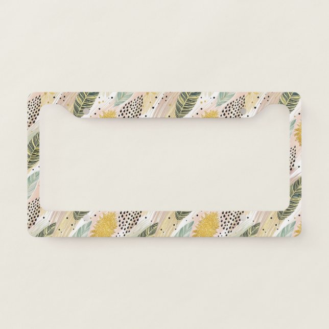Elegant Feather & Abstract Brushstroke Seamless License Plate Frame (Front)