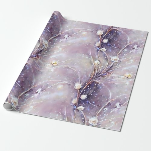 Elegant Feather Beaded Christmas Floral Wrapping Paper