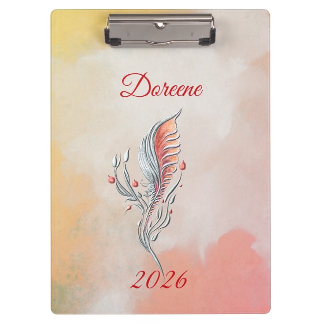 Elegant Feather Floral Watercolour  clipboard  (Front)