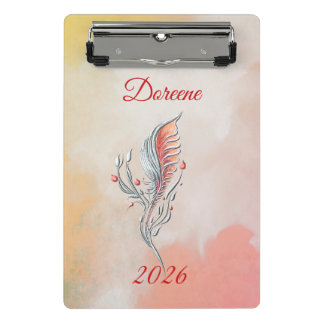 Elegant Feather Floral Watercolour mini clipboard