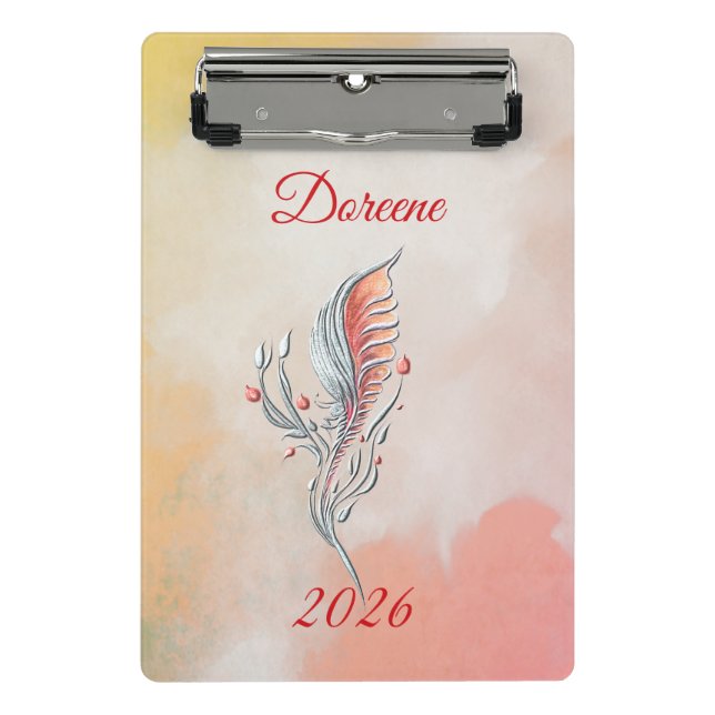 Elegant Feather Floral Watercolour mini clipboard  (Front)