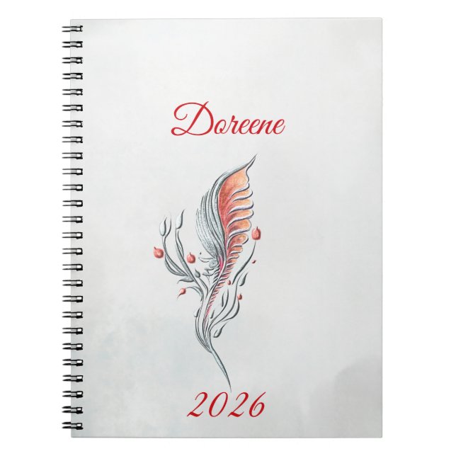 Elegant Feather Floral Watercolour  notebook  (Front)
