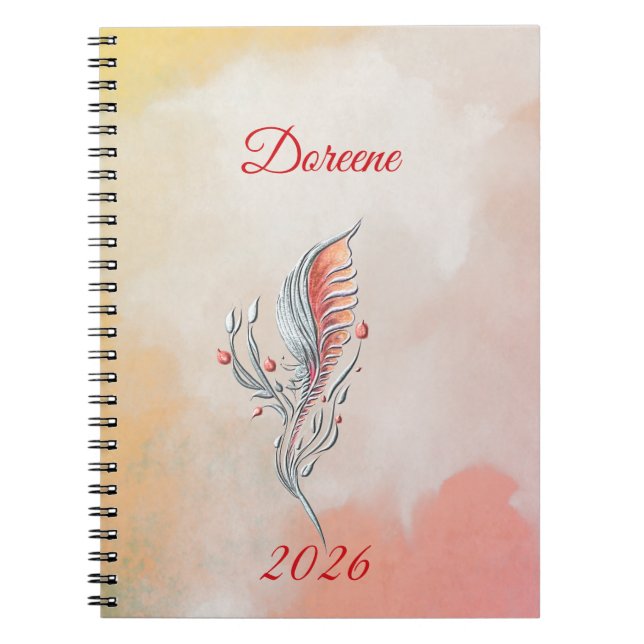 Elegant Feather Floral Watercolour  notebook  (Front)