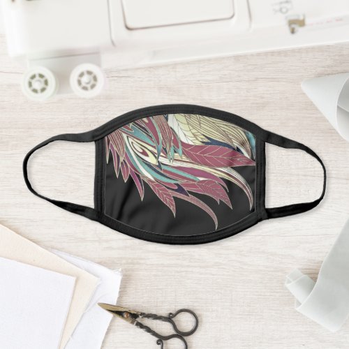 Elegant feather leaf abstract black teal gold red face mask