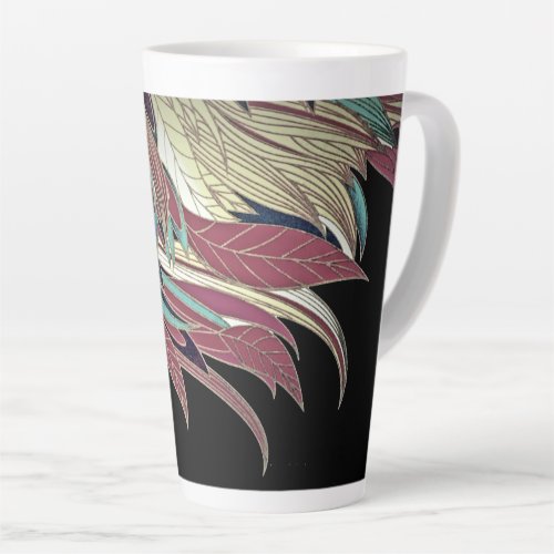 Elegant feather leaf abstract black teal gold red latte mug