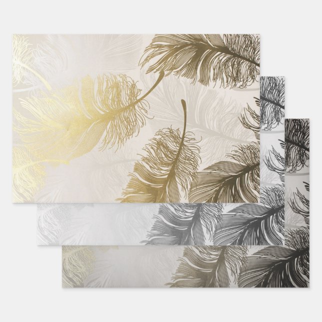 Elegant Feather Pattern Wrapping Paper Sheets (Set)