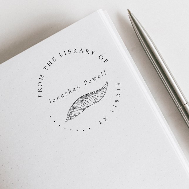 Elegant Feather Pen Custom Ex Libris Library Book Rubber Stamp (Elegant Classic Typography Vintage Feather Pen Custom Ex Libris Library Book Rubber Stamp)