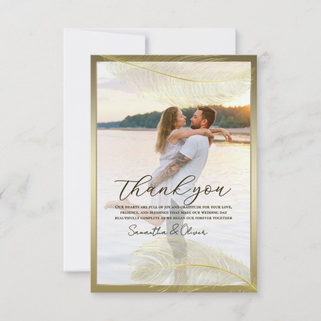 Elegant Feather Photo Thank You Card  Luxury Event (Front)