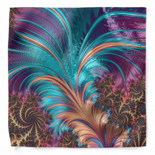 Elegant Feather Purple Blue & Gold Fractal Design  Bandana