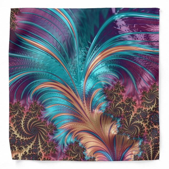 Elegant Feather Purple Blue & Gold Fractal Design  Bandana (Front)