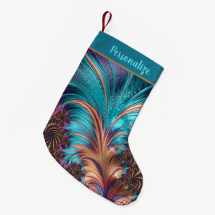 Elegant Feathers Gold Lilac Christmas Holiday Small Christmas Stocking